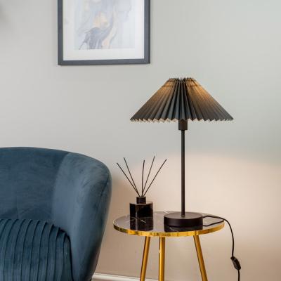 The Range Akira Fabric Pleated Shade Slim Table Lamp with LED Bulb - Black