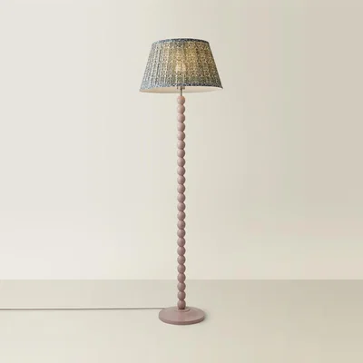The Range Bobbins Pastel Floor Lamp with Pleated Shade - Rose Pink / Floral / 500 / WoodFabric / FabricWood