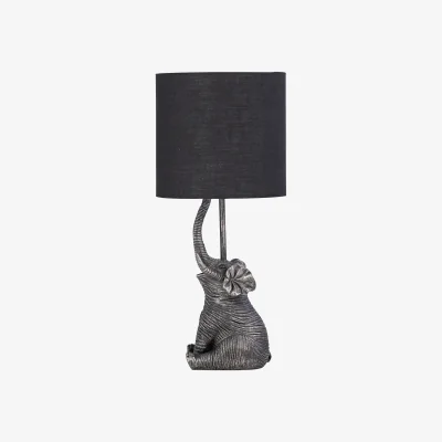 The Range Elephant Black Resin Table Lamp With Black Fabric Shade - Black & Black