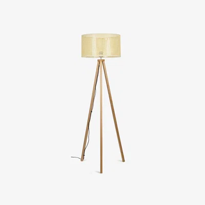 The Range Light Wood Tripod Design Floor Lamp With Cream Woven Rattan Wicker Effect Shade - Beige