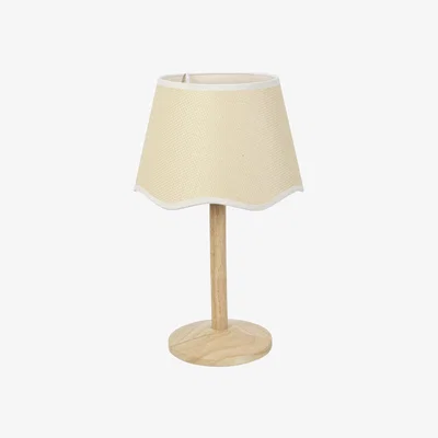The Range Triston Natural Light Wood Stem Table Lamp with Scallop Trim Tapered Lamp Shade - White / Bulb Included