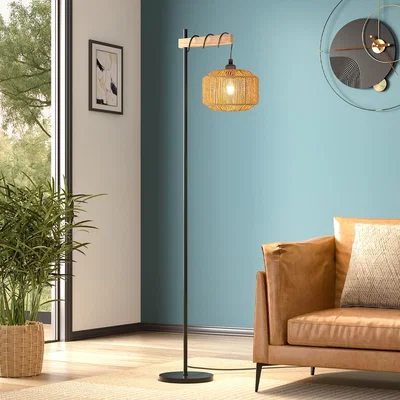The Range Lifeideas Metal Floor Lamp with String-Wrapped Shade - Brown&Black