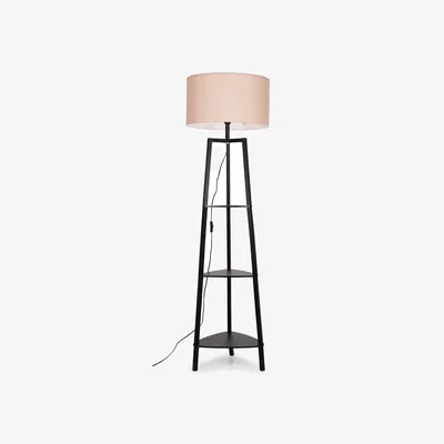 The Range Hiru Black 3 Tier Shelf Floor Lamp with Large Drum Shade  - Pink / Yes - Blush Pink