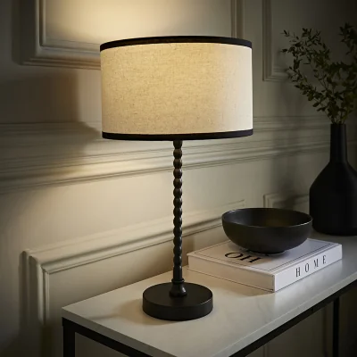 The Range Maeve Bobble Table Lamp with Trim Linen Shade - Black