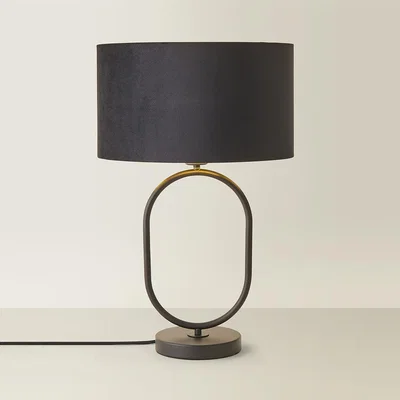 The Range Antonia Matte Black Oval Table Lamp Velvet and Metallic Shade - Black