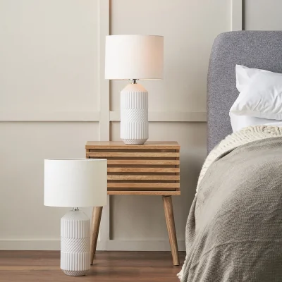 The Range Set of 2 Meribel Geo Textured Tall Ceramic Table Lamps - White