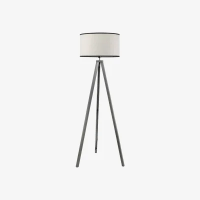 The Range Barbro Grey Wood Tripod Floor Lamp with Natural Linen with Trim Shade - Black / No - Black