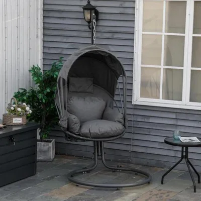 The Range Hanging Egg Chair Swing Hammock Chair with Stand  Canaopy - Grey