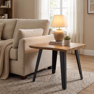 The Range FWStyle Nassau Oak Effect Finish Wave Edge Lamp End Side Table - Oak