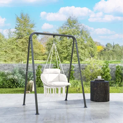 The Range Outsunny Boho Hanging Hammock Swing Chair with Cushion - Cream White