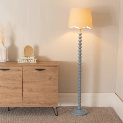 The Range Bobbins Floor Lamp with Linen Scallop Shade - Blue / Including Bulb