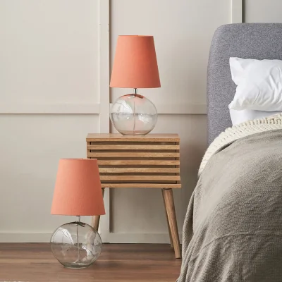 The Range Set of 2 Hallie Glass Table Lamps with Fabric Shades - Orange