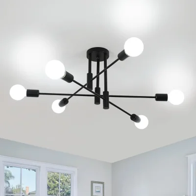 The Range GOECO Industrial Retro Chandelier, 6 Lights Vintage Ceiling Lamp, E27 Base - Black