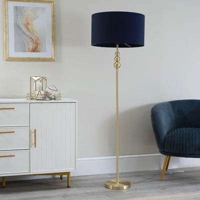 The Range Marissa Brushed Gold Floor Lamp with Drum Shade - Navy / Without Bulb