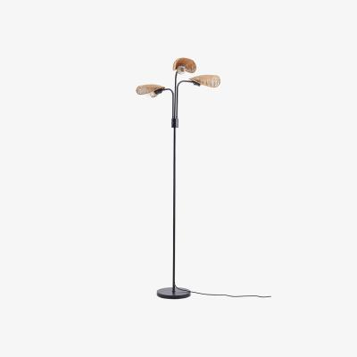 The Range Floor Lamp with 3 Lights and Paper Rope String-Wrapped Lampshade - Black