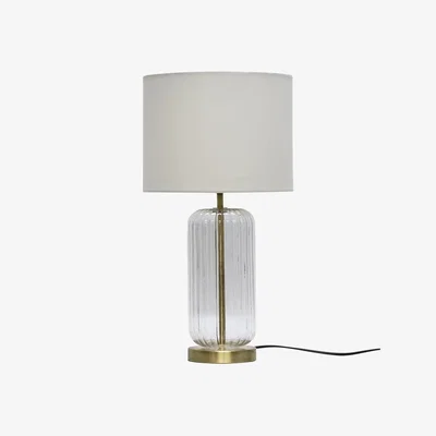 The Range Walpole Fluted Glass Antique Brass 49cm Table Lamp With Ivory Shade - Antique Brass & Ivory