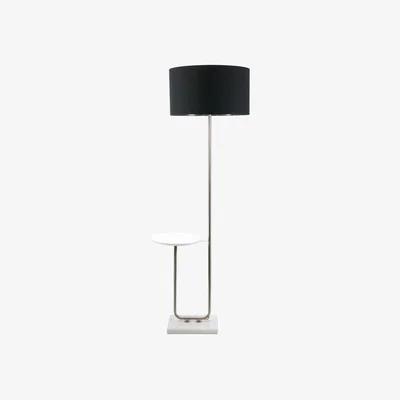 The Range Tavel Chrome Floor Lamp with Table and Fabric Drum Chrome Inner Lamp Shade - Black