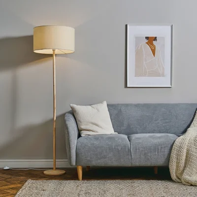 The Range Triston Wood Floor Lamp with Drum Shade - Natural