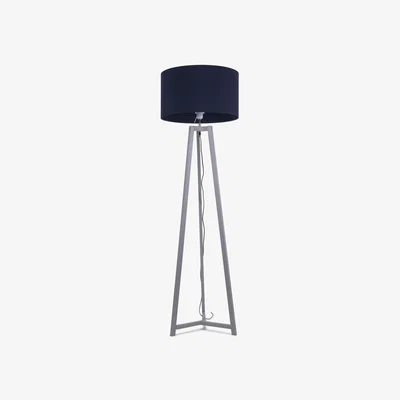 The Range Lottie Grey Wood Floor Lamp Drum Shade - Navy