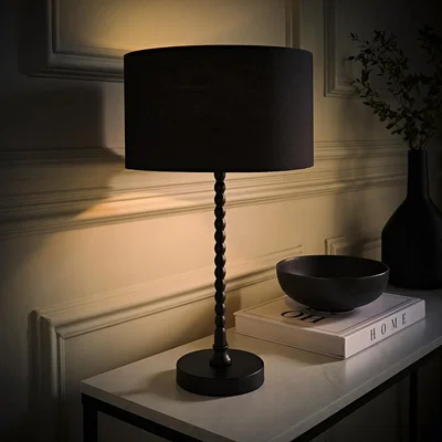 The Range Maeve Black Bobble Table Lamp with Fabric Drum Shade and LED Bulb - Black