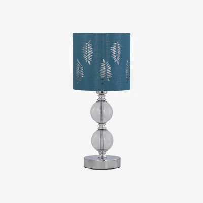The Range Chrome Two Ball Table Lamp With Teal Fern Shade - Chrome & Teal