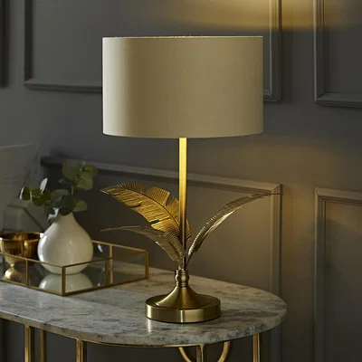 The Range Christina Palm Leaf Table Lamp with Fabric and Metallic Shade and LED Bulb - Natural