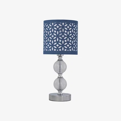 The Range Chrome Two Ball Table Lamp With Navy Blue Cut Out Shade - Chrome & Blue