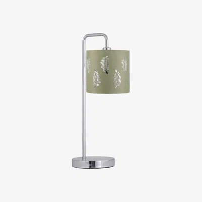 The Range Chrome Arched Table Lamp With Sage Green Fern Shade - Chrome & Sage Green