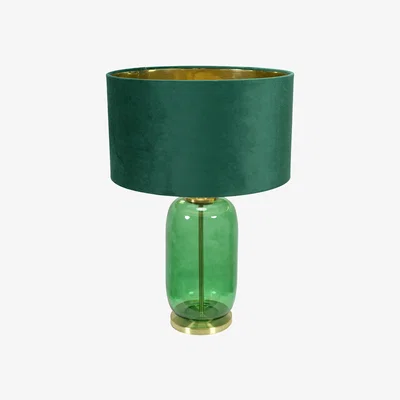 The Range Leigh Forest Green Glass Table Lamp with Green Velvet and Gold Inner Shade - Forest Green