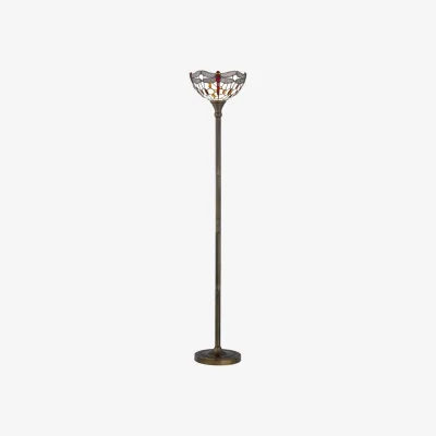 The Range Basil Uplighter Floor Lamp - Antique Brass And Tiffany Decorated Glass