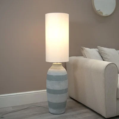 The Range Deegan Ceramic Midi Floor Lamp with Fabric Shade and LED Bulb - Grey