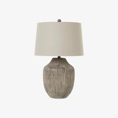 The Range Ochre Carved Textured Table Lamp with Linen Shade - Brown