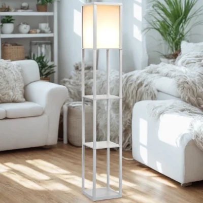 The Range Modern Dimmable Floor Lamp For Living Room With 3 Shelves - White
