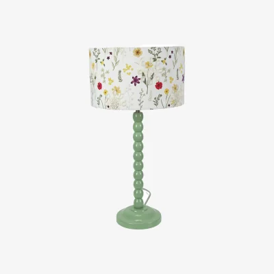 The Range Bobbins Table Lamp with Floral Embroidered Drum Lamp Shade - Sage Green / Bulb Not Included