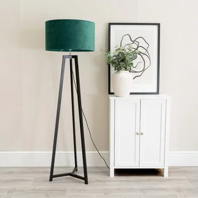 The Range Lottie Wood Floor Lamp with Velvet Shade - Green
