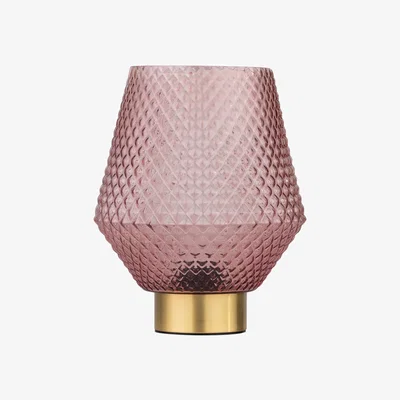 The Range Porter Battery Operated Satin Brass Lamp With Pink Textured Glass - Brass & Pink