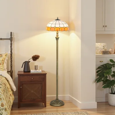 The Range HOMCOM Vintage Floor Lamp with Handcrafted Stained Glass B31-579V70OG - Bronze Tone and Orange