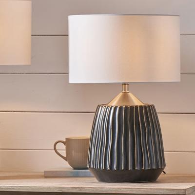 The Range Ribbed Pattern Textured Ceramic Table Lamp - Grey