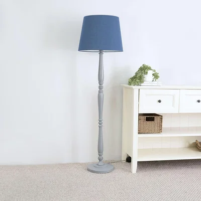 The Range Victoria Grey Wood Floor Lamp Tapered Shade - Navy