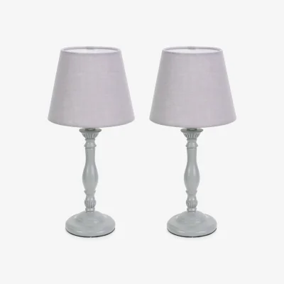 The Range Pair of Sara Table Lamp with Tapered Shade - Grey / Bulbs Not Included