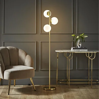 The Range Jas Floor Lamp With Frosted Glass Globe Shades - Gold