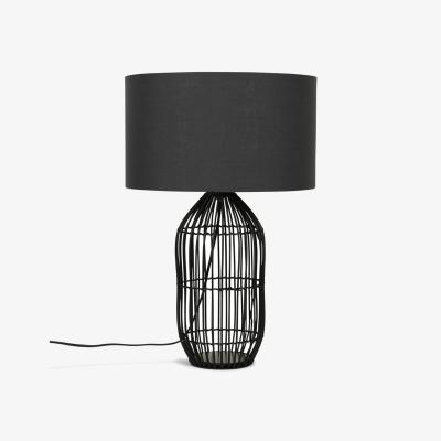 The Range Hollins Large Rattan Cylinder Table Lamp - Matte Black / 1.8m / Grey Shade