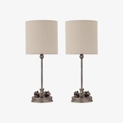 The Range Set Of 2 Maurice Table Lamp With Shades - Antique Gold Resin And Oatmeal Linen
