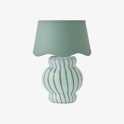 The Range Taffy Stripe Glass Table Lamp with Scallop Shade - Green / No