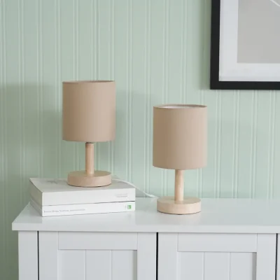 The Range Set of 2 Nelly Wood Table Lamps with Fabric Shade and Bulbs - Natural