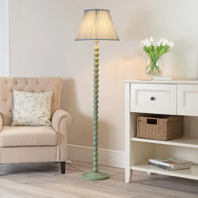 The Range Bobbins Sage Floor Lamp with Tapered Pleated Shade and LED Bulb - Blue