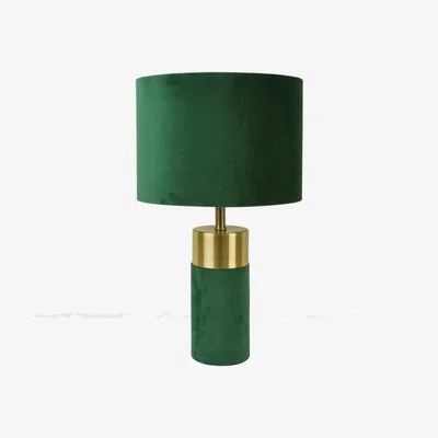 The Range Green Velvet With Antique Brass Detail Table Lamp - Green