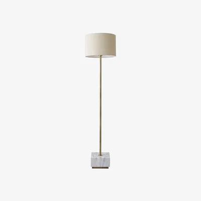 The Range Britney Marble Base Floor Lamp with Wide Linen Drum Shade - Gold