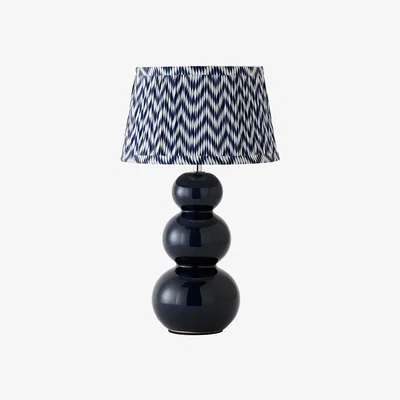 The Range Edie Chevron Print Pleated Shade Ceramic Bobble Base Table Lamp - Navy / Yes - Navy / Yes