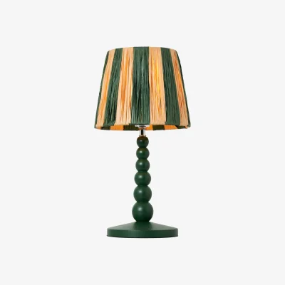 The Range Dolly Wooden Bobble Table Lamp with Raffia Shade - Green